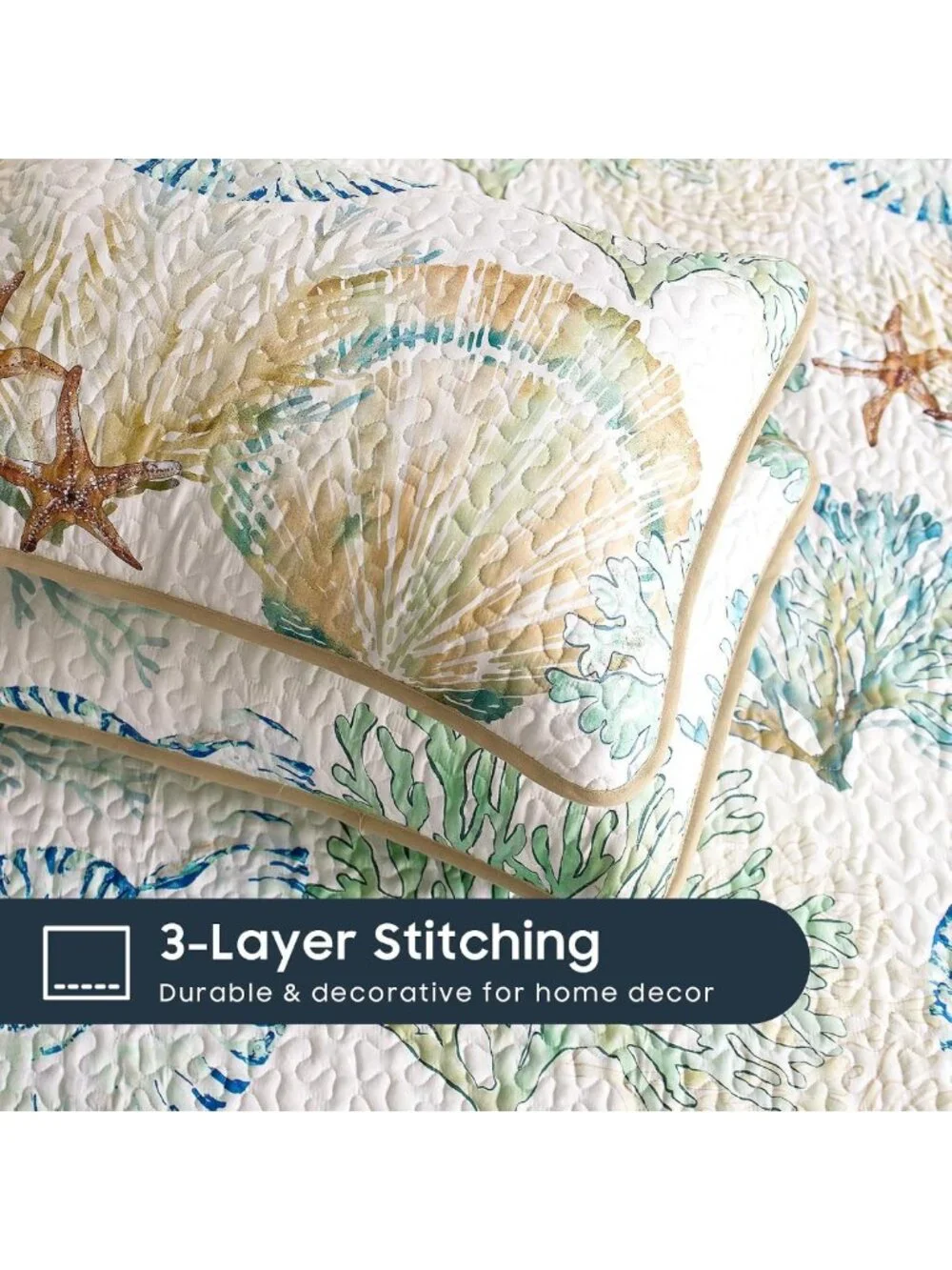 Coastal Nautical Quilt Set - Reversible Lightweight Bedspread, 3-Piece King Size